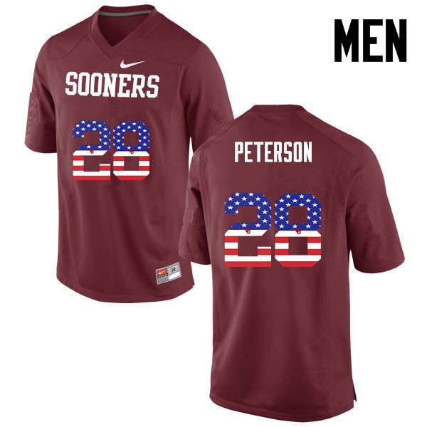 Men Oklahoma Sooners #28 Adrian Peterson College Football USA Flag Fashion Jerseys-Crimson - Click Image to Close